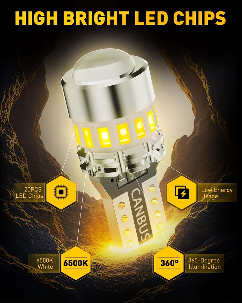 AULUXE 194 لمبة LED – أكثر سطوعًا بنسبة 500%، 6500K أبيض، خالية من الأخطاء CANBUS – ساطعة للغاية لرقم اللوحة، القبة، الخريطة، الصندوق، الباب، أضواء المجاملة – تناسب T10، 168، 2825، W5W – عبوة من 2 - Image 2